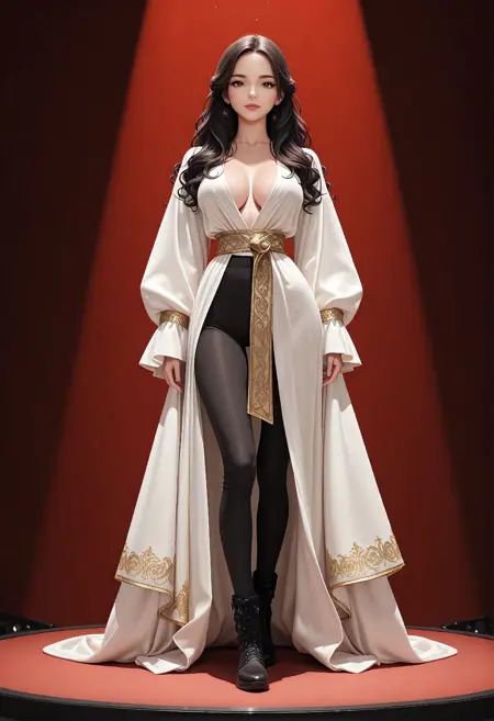 D044 Frilled Long Robe with Black Leggings