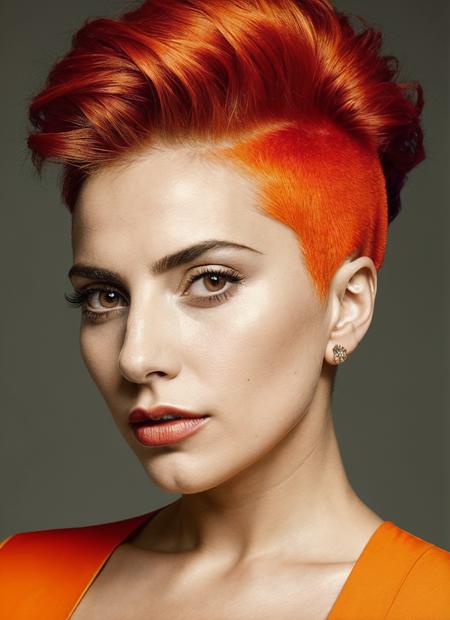 portrait of sks woman by Flora Borsi, style by Flora Borsi, bold, bright colours, orange Mohawk haircut, ((Flora Borsi)), <lora:lora_gaga_v1_from_v1_160:1>