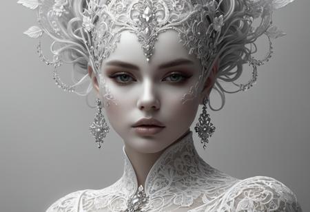 Midjourney, MJ, Midjourney style, realism, cinematic quality, play of light, gradient, glow, porcelain skin, stunning art, abstract, floral, lace, predominantly white, dynamic pose, centered, key visual, intricate, highly detailed, breathtaking beauty, precise line drawing, vibrant, all-encompassing, cinematic, by SonAra, black and white still, digital art, perfect composition, beautiful detailed intricately insanely detailed high octane render, trending on artstation, fine art photography 8k, photorealistic concept art, soft natural volumetric cinematic perfect light, chiaroscuro, award-winning photography, masterpiece, oil on canvas, raphael, caravaggio, greg rutkowski, beeple, beksinski, giger, illustration, tousled hair, detailed eyes, perfect composition, dewy skin, intricate details, earrings