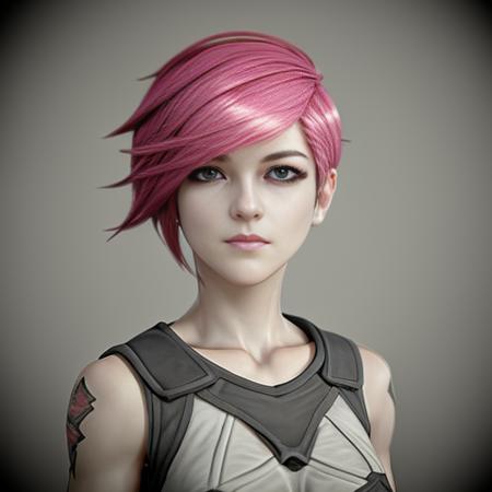 <lora:ArcaneVi-000021:1> arcanevi, a woman with medium short pink hair wearing a white dress, female face, unreal engine character art, portrait