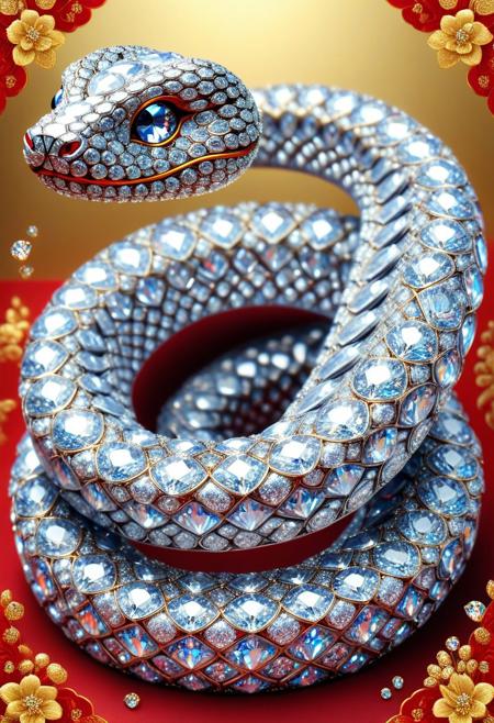 Diamond snake, Sinosphere, lunar new year, festival, diamondMW, countless diamonds, best quality, masterpiece, high quality, Highres, absurdes, hyper detailed, photorealistic, awesome,