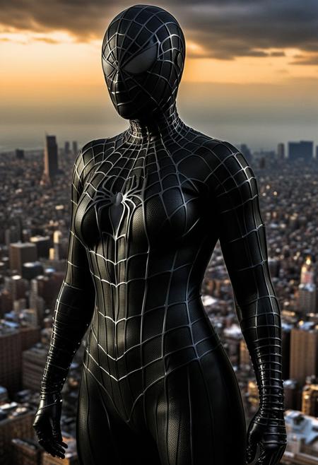 score_9, score_8_up, score_7_up, best quality, realistic, masterpiece, beautiful detail, hyperrealistic, afternoon sky, ((1girl, woman body, big breasts)), amazing detailed full body portrait of a beautiful japanese girl, wearing a realistic and highly detailed black raimi spider-man suit, ((huge muscular girl)), professional model wears ultra - detailed black raimi spider - man suit, ultra - detailed and grained black raimi spiderman suit, suit covered entire body and hand, black spiderman gloves, wet, (spread leg), (full body), (dirty skin), close up, octane render, highly detailed, volumetric, dramatic lighting, (highest quality:1.1), (HDR:1.3), (top quality, best quality), realistic, high definition,