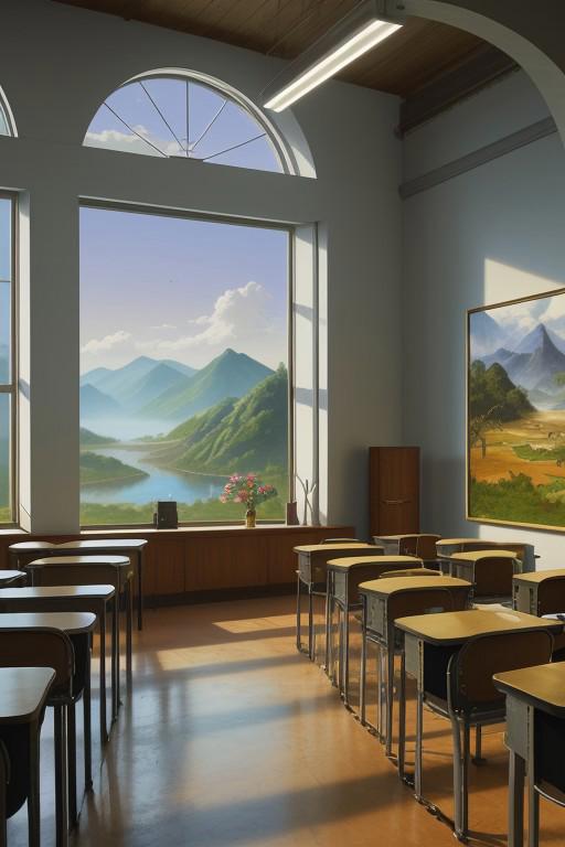 scenic landscape of a classroom in phoenicia  by Zhelong Xu , Xanti Schawinsky , Marianne North