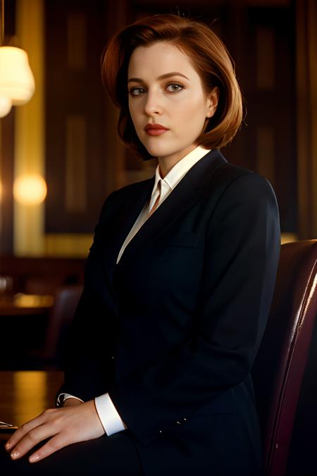 Dana Scully, dark business suit, elegant, sophisticated, in a restaurant, sitting, soft light,
<lora:DanaScullySD-000002:1>, intricate details, hyperdetailed, cinematic, realistic, masterpiece