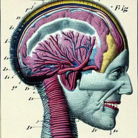 colorful illustration of  the brain and nervous system, art by anatomical-illustration