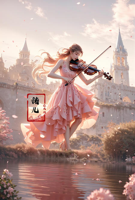 (A girl in a dress is in the air:1.3), playing a violin, (wide shot, wide-angle lens,Panoramic:1.2),super vista, super wide AngleLow Angle shooting, super wide lens, Castle background
violinbare shoulderspetalspink dressfrom belowblurry foreground waterripples
(full body:1.5),
<lora:~Q?-\ct4 violin:0.8>