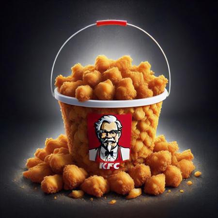 DFC, kfc bucket  made of deep fried & crispy, on a table, best quality