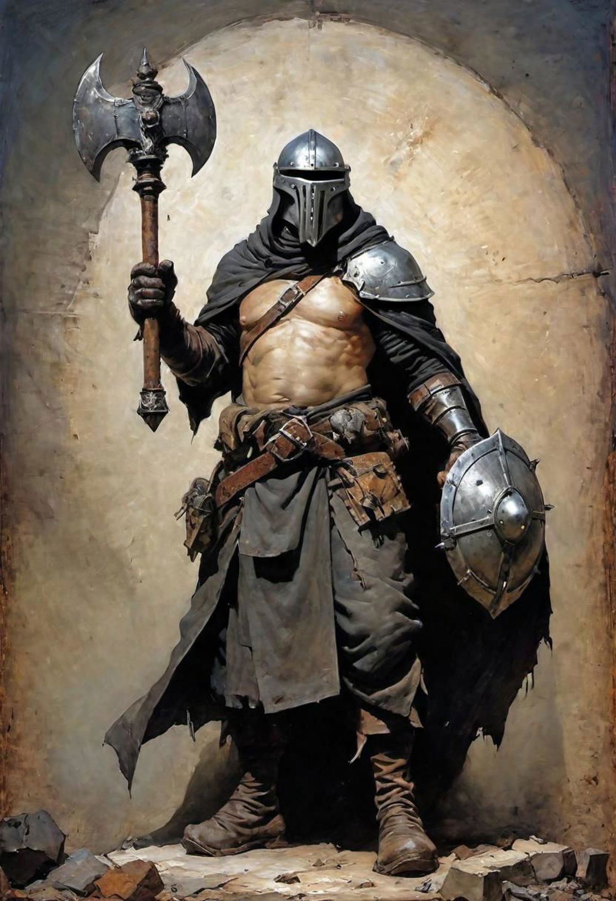 A Warrior with a Shield and Axe in Hand.