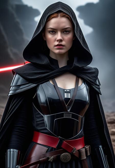 High resolution ultra-realistic of Beautiful Dark Sith Knightess, 8k, capturing the intensity of the moment, cinematic lighting, standing on a bloody and stormy battlefield in bloody battle, wavy black hair, realistic dirty pale face, realistic brown eyes, beautiful hourglass figure, burning in a Star Wars Town, intricately designed cloth dirty black robes, Star Wars Aesthetic, perfect athletic figure, beautiful Sadie Sink as Dark Sith Knightess, ultra realistic, cinematic style, vigorous and seductive, athletic figure, Star Wars style, dramatic lighting, wet and sweaty skin, dirty skin, athletic figure, dark fantasy, dramatic lighting, Greg Rutkowski style, Dark Sith Knightess on in Jedi dress, hyper-detailed, hyper-realistic,  natural light, extremely intricate details, masterpiece, epic, bright colours, Attractive 21 old years girl, Attractive, beautiful firm Breasts, sharp focus, digital painting, Photograph Taken on Nikon D750, Alphonse Mucha, 8K, athletic figure, Hyperdetailed, hyperrealism, Attractive, Attractive bust girl, asymmetric balance