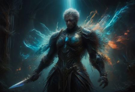 artiangel, full body view, (angelic, gothic, glowing, translucent, bioluminescent, imposing, ethereal, armored:1.5), holding a huge glowing sword, poster art, bold lines, hyper detailed, expressive,  award winning,  (movie still:1.4), (professional, finest details, masterpiece, best quality:1.5), looking at viewer, dynamic pose, wide angle view
<lora:artiangel:0.5>