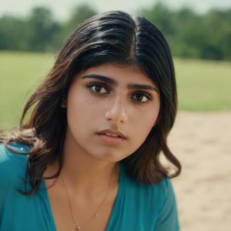 cinematic film still of Perfect Detailed
 <lora:Mia Khalifa-000001:1> Mia Khalifa
a woman with freckles and a blue shirt cinematic vintage film style, shallow depth of field, vignette, highly detailed, high budget, bokeh, cinemascope, moody, epic, gorgeous, film grain, grainy