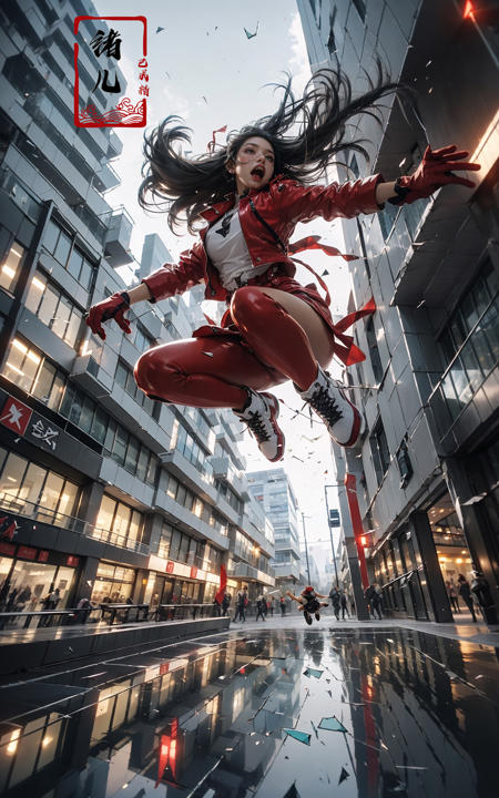 jumpingmidair, (1girl, solo:1.2), open mouth, outdoors, building, (broken glass:1.1), shoes, (red gloves:1.3),
Glow, reflective glass, light pollution
<lora:~Q?-gV jumping:0.8>