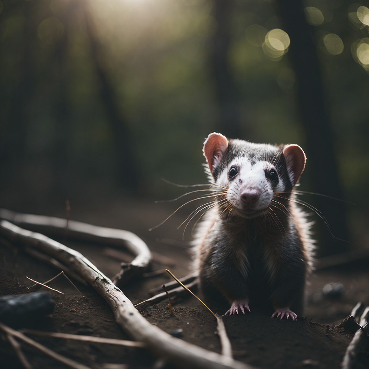 Ferret in Dry deciduous forest light atmosphere, Soft lighting