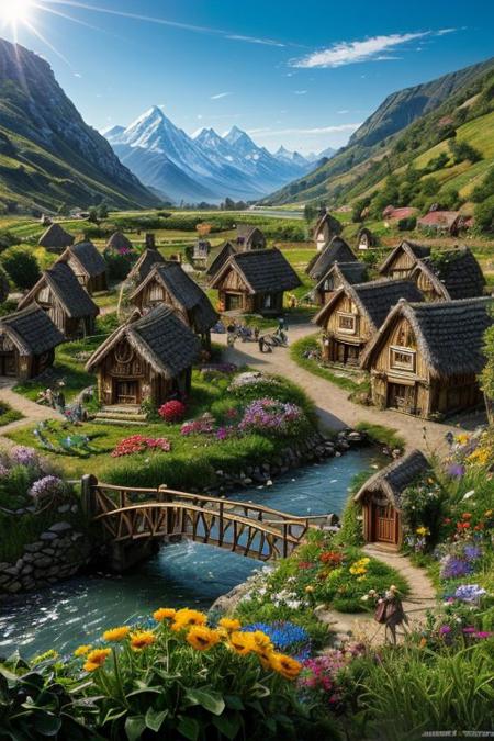 (score_9,score_8_up,score_7_up,score_6_up, photorealism, intricate details, extremely detailed, masterpiece, sharp, high contrast,
anime, masterpiece, intricate:1.3), (best quality, hires textures, high detail:1.2), (4k),(incredibly detailed:1.4), Cinematic Lighting riverside hobbit village full of farms and hobbits with gardens and flowers intricately detailed, true masterpiece, 8k, hdr, vibrant neon, led rgb studio quality OverallDetail