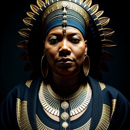 queen latifah, naki,  <lora:Naki:0.95> blue and gold, tribal