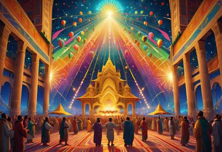 masterpiece painting of NEW YEARS PSY-TRANCE FESTIVAL in the style of Giotto di Bondone . Ultra High Definition 64K, Detailed and Intricate, Digital Art, Photo, Realistic, Cinematic, Studio Lighting, Beautiful Lighting, landscape view.