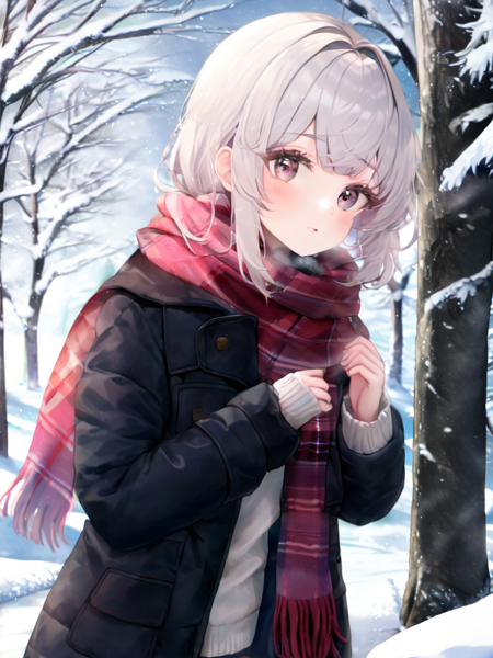 1girl, winter coat, scarf,