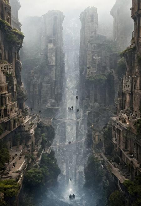 POV view , DOF,
(Ancient civilization, Alien Prometheus movie scene, dune movie scene:1.5), (The colonial city of the future, in the mist-filled Grand Canyon, on an unknown Earth-like planet, 2 moon on sky, Spaceship flight connects colonies, waterfulls:1.3), (Machu Picchu, a mountain settlement, incredibly spectacular:1.2), (Mario Botta:1.3), (avant-garde, future, reality, science fiction, photorealistic), (modern architecture:1.2), White limestone with black granite, fountain, waterfall, landmark, square, path, narrow street,
(Large Files, Ultra Realistic, 8K, 16k, FHD, HD, VFX, Perfect, Photography, composition, Architecture Sales Photography, Architecture Competition, Ultra High Resolution, Cinematography, High Resolution Image:1.1), (dramatic lighting, direct sunlight, ray tracing, clear shadow:1.2),  (real landscape:1.1), (blurred background:1.0), (urban background, more_details) ,
great lighting, clear, hillscastel, <stardeaf-cold-arc>, xtower, industrialbuilding