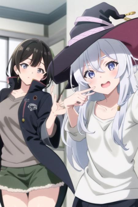 masterpiece, best quality, 2girls, outdoors
AND masterpiece, best quality, 2girls, (saya \(majo no tabitabi\):1.2), black hair, witch
AND masterpiece, best quality, 2girls, (elaina \(majo no tabitabi\):1.2), white hair, witch