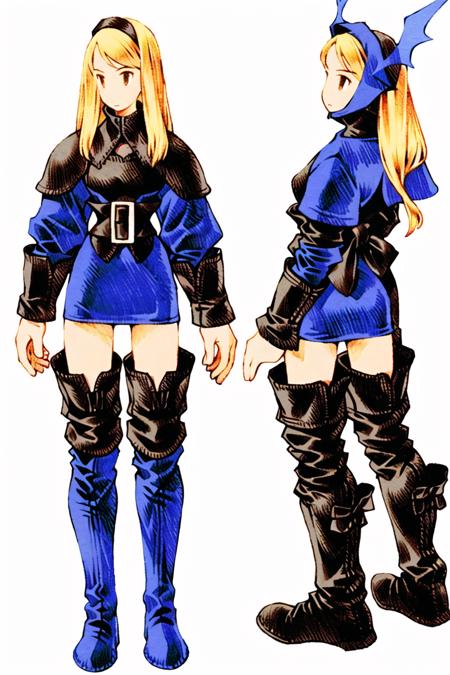 <lora:fftstyle_v2.2:0.8> 1girl, blonde hair, black armor, thigh gap, thigh boots, lace-up boots, sash, winged helmet