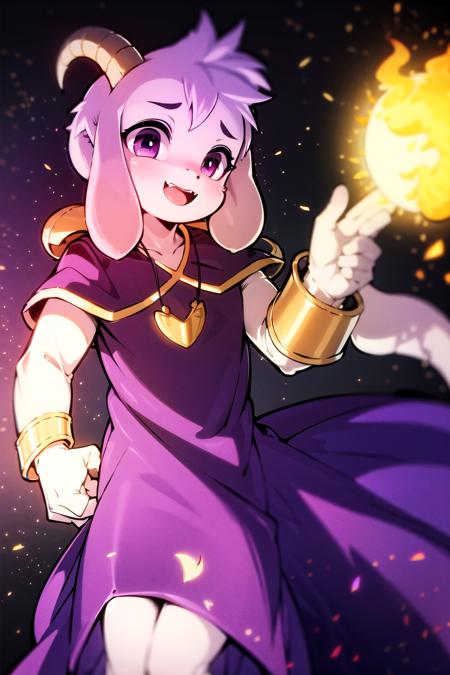 1boy, <lora:asriel-30:0.75>, glad, horns, god of hyperdeath, purple clothes