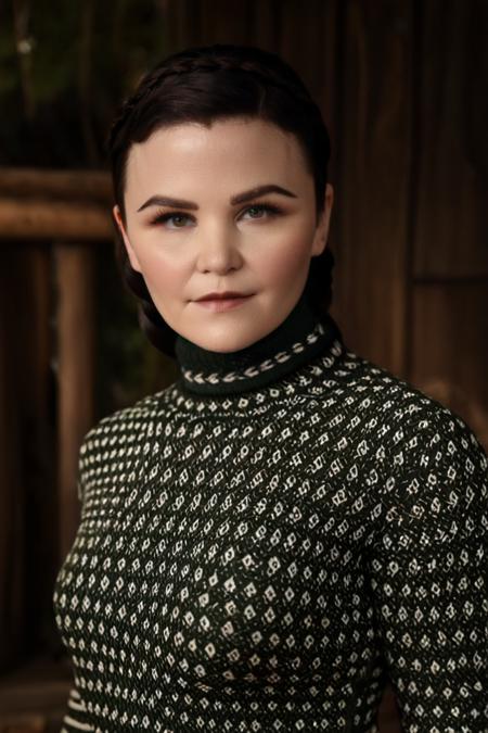 portrait of (snow white (ginnifer goodwin) <lora:snowWhite:1>:1), a gorgeous woman, in a (forest cabin), wearing a (turtleneck:1.1), (twin braids), shallow depth of field, vignette, high budget Hollywood film, bokeh, cinemascope, epic, gorgeous, film grain . 35mm photograph, film, bokeh, professional, shot by irving penn, 4k, highly detailed