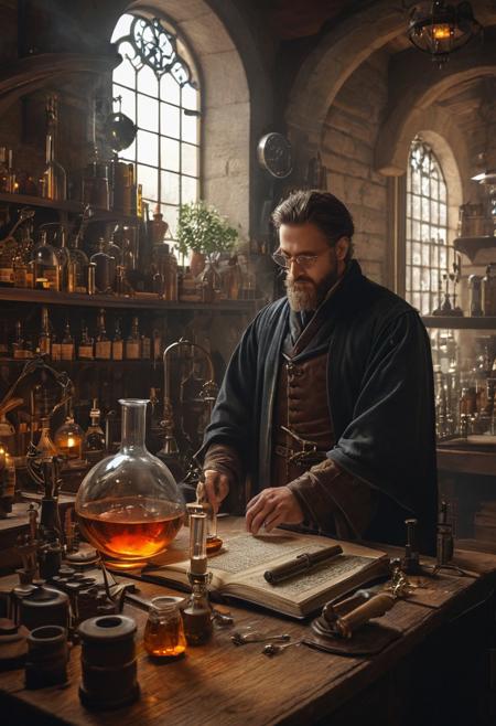 Galen in his alchemy laboratory, doing the great work