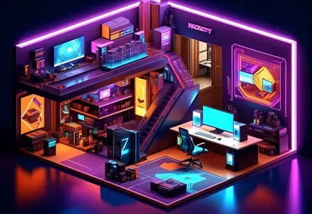 Ultra Neon Midjourney Isometric Buildings SDXL