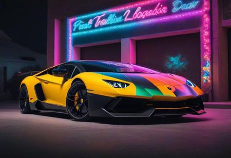 Imagine a striking scene: a bold car, inspired by the Lamborghini style, adorned with colorful lights against a hyper-colorful backdrop. This amazing wallpaper, available in 8K, boasts highly detailed elements that bring the supercar to life. =>= The Lamborghini-inspired design, with its high contrast and vibrant hues, creates a visually stunning screensaver. Whether you're looking for a mobile wallpaper, HD phone wallpaper, or a 4K wallpaper, this scene promises to be an eye-catching and immersive experience. =%='(