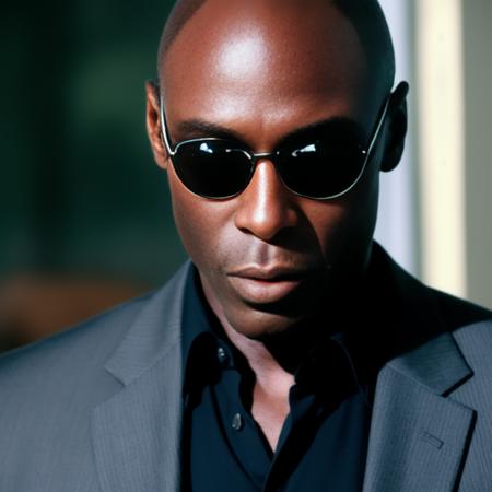 lancereddick , High resolution photo of a man as morpheus from the matrix , black sunglasses <lora:lancereddick:1>