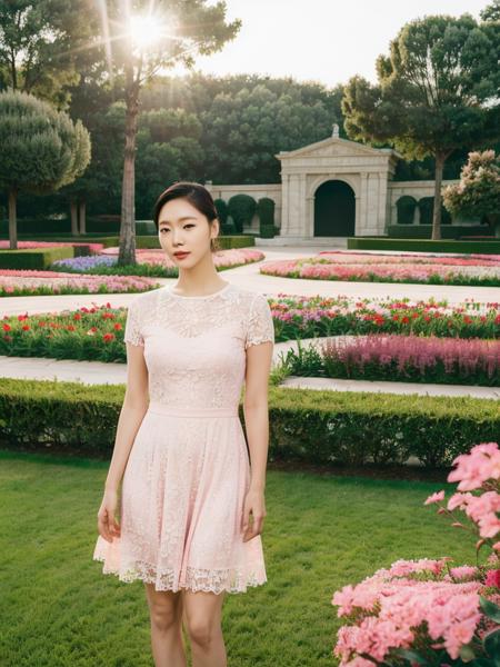 KGEun, wearing pink dress, flower park background, (8k, RAW photo, best quality, masterpiece:1.2), (realistic, photo-realistic:1.37), professional lighting, photon mapping, radiosity, physically-based rendering  <lora:KGEun2:0.7>