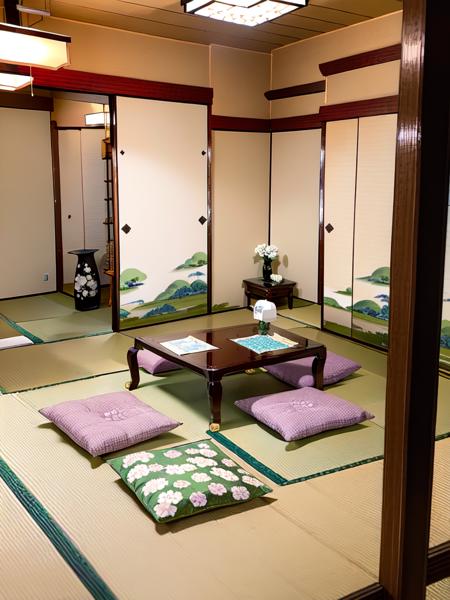 masterpiece, best quality, ultra-detailed, illustration,
washitsu, scenery, tatami, flower, table, indoors, cushion, sliding doors, vase, pillow, architecture, book, zabuton, shelf, realistic, photo (medium), photo background
 <lora:washitsu:1>