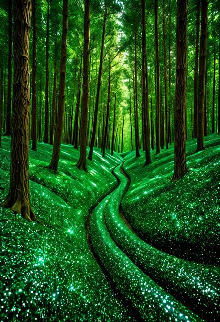aesthetic, masterpiece, beautiful, elegant, award winning, photo, absurdres, hdr, best quality, 
scenery, emerald shaped forest,
aidmamj6.1
shiny, sparkle,