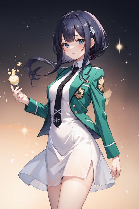 <lora:ç´°ç¯-ç¹éåº¦:0.5>,masterpiece,best quality,highres,ultra-detailed,1girl,standing,magic_high_school_uniform,white dress,jacket,green jacket,black necktie,<lora:Testing_magic_high_school_uniform-58:0.5>,