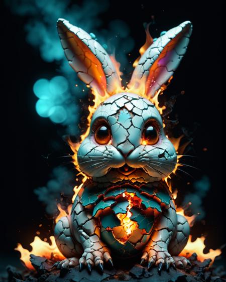 adorable burning easter [bunny: egg: 0.5], fantasy concept art, night scenery, fractal cracked surface, bokeh, (mixed styles by Alberto Seveso and Gediminas Pranckevicius and Wadim Kashin:1.2), breathtaking intricate details, dramatic natural lighting, reflective catchlights, cinematic, brilliant, sharp focus, fantastical and mysterious, maximalist masterwork by head of prompt engineering  <lora:hyperkraximalism:0.4>