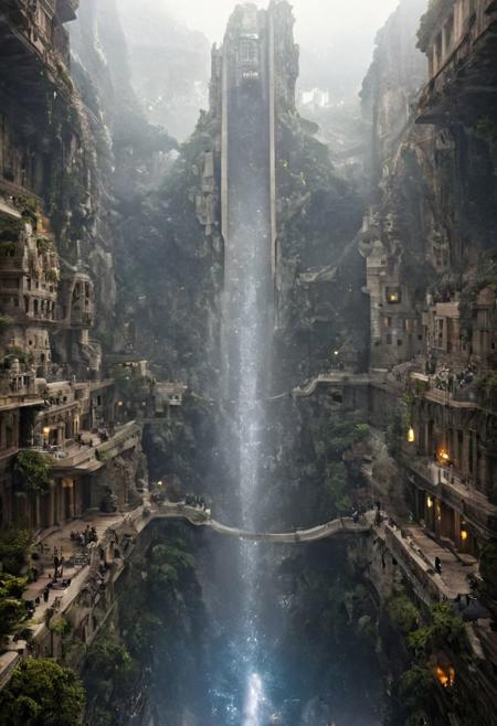 POV view , DOF,
(Ancient civilization, Alien Prometheus movie scene, dune movie scene:1.5), (The colonial city of the future, in the mist-filled Grand Canyon, on an unknown Earth-like planet, 2 moon on sky, Spaceship flight connects colonies, waterfulls:1.3), (Machu Picchu, a mountain settlement, incredibly spectacular:1.2), (Mario Botta:1.3), (avant-garde, future, reality, science fiction, photorealistic), (modern architecture:1.2), White limestone with black granite, fountain, waterfall, landmark, square, path, narrow street,
(Large Files, Ultra Realistic, 8K, 16k, FHD, HD, VFX, Perfect, Photography, composition, Architecture Sales Photography, Architecture Competition, Ultra High Resolution, Cinematography, High Resolution Image:1.1), (dramatic lighting, direct sunlight, ray tracing, clear shadow:1.2),  (real landscape:1.1), (blurred background:1.0), (urban background, more_details) ,
great lighting, clear, hillscastel, <stardeaf-cold-arc>, xtower, industrialbuilding