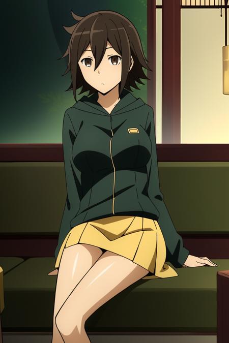 <lora:æåä¹çç1V-000010:0.8>,1girl,æåä¹çç,brown hair,brown eyes,solo,hair between eyes,short hair,
green hoodie,yellow skirt,pleated skirt,strap between breasts,expressionless,
 legs,sitting, coffee shop,cup,drinking straw, clothes in front,, Exquisite visuals, high-definition,masterpiece,best quality,