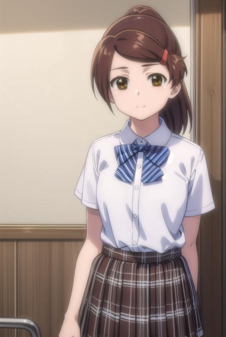 akosuminoe, <lora:ako suminoe ova-lora-nochekaiser:1>,
ako suminoe, short hair, brown hair, hair ornament, (brown eyes:1.5), ponytail, hairclip, smile,
BREAK skirt, shirt, school uniform, white shirt, socks, plaid, kneehighs, plaid skirt,
BREAK indoors, classroom,
BREAK looking at viewer, (cowboy shot:1.5),
BREAK <lyco:GoodHands-beta2:1>, (masterpiece:1.2), best quality, high resolution, unity 8k wallpaper, (illustration:0.8), (beautiful detailed eyes:1.6), extremely detailed face, perfect lighting, extremely detailed CG, (perfect hands, perfect anatomy),