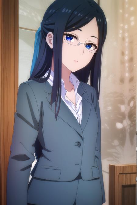 misakigundou, <lora:misaki gundou s1-lora-nochekaiser:1>,
misaki gundou, long hair, blue eyes, black hair, glasses, mole, mole under eye, lips, mature female, (parted bangs:1.5),
BREAK formal, suit, office lady,
BREAK indoors,
BREAK looking at viewer, (cowboy shot:1.5),
BREAK <lyco:GoodHands-beta2:1>, (masterpiece:1.2), best quality, high resolution, unity 8k wallpaper, (illustration:0.8), (beautiful detailed eyes:1.6), extremely detailed face, perfect lighting, extremely detailed CG, (perfect hands, perfect anatomy),