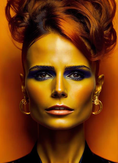 portrait of sks woman by Flora Borsi, style by Flora Borsi, bold, bright colours, orange Mohawk haircut, ((Flora Borsi)), <lora:locon_jordana_v1_from_v1_64_32:1.3>