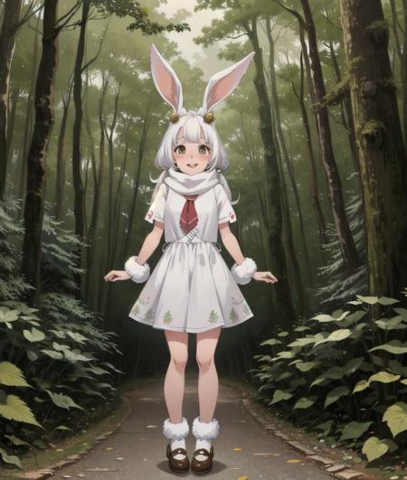 a white rabbit standing in the woods with a scarf on, adorable digital painting, cute detailed digital art, cute forest creature, cute anthropomorphic bunny, cute digital art, cute 3 d render, cute character, cute cartoon character, cute creature, fantasy matte painting，cute, rabbt_character, cute little creature, anthropomorphic rabbit, cute animal