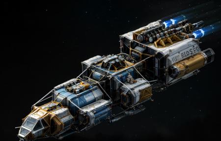 best quality,masterpiece,highly detailed,ultra-detailed,1boy,  <lora:neg4all_bdsqlsz_V3.5:-1>__ starfieldchar__ <lora:Starfieldships:1> Starfieldships, no humans, concept art, spacecraft, science fiction, black background, vehicle focus, simple background, realistic, thrusters, machinery, military, radio antenna