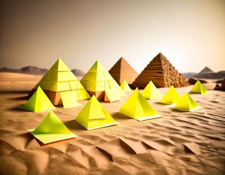 pyramids made out of Jed-StickyN, desert sand, dry arid climate, harsh lighting <lora:StickyNotesStyle:1>