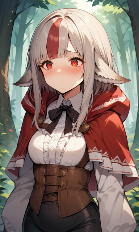 velouria animal ears wolf tail red eyes hood up long hair