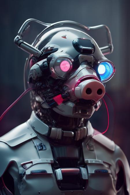 rz88mkultr4, a closeup of a cyborg ,  trending on cgsociety ,  professional retrowave art, cute 3 d render of a medical nerd, cyborg pig, pretty much any vintage art be