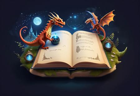 A realistic image of a fantastic landing page designed like an ancient enchanted book. A special font, resembling an ancient manuscript, gives a sense of authenticity. Spectacular vector illustrations of magical creatures, breathtaking landscapes and fantastic architecture decorate the page. Micro-interactive animations give life to the page, like a light flickering of light on top of the writing or a gentle movement of magical creatures. A special soundtrack, combining classical music with sounds from the fantastic world, creates a magical and mysterious atmosphere. The title is written in a unique and attention-grabbing handwriting. The content is written in rich and imaginative language, using fantastic terms. The CTA button is designed like a magical gate, inviting the user to enter a new world. A registration form is integrated into an ancient book, where the user can enter his name and contact information. Responsive design adapted to any screen, while maintaining the fantastic atmosphere.
A fantasy landing page designed like an ancient spellbook invites users to enter a magical world of dragons and witches. 
Text: "New style artificial intelligence, artistic photo creation"
