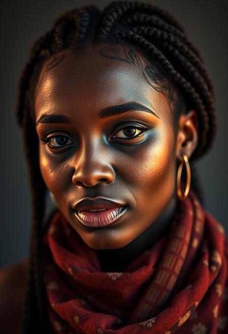 Portrait, a crying black beautiful woman with a scarf, Beautiful dreadlocks, Makeup, Octane render, 8k, Beautiful lighting, Golden ratio composition