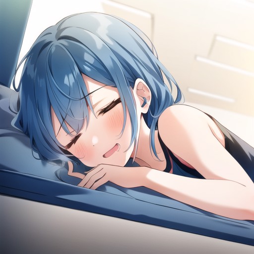 1girl, blue hair, sleeping, drooling, (((saliva))),  <lora:animedroolingsleep:0.7>, inside, gym, laying