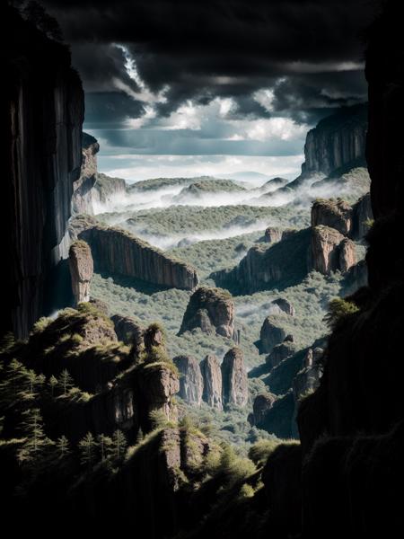 RAW photo, The Vale of Shadows: A dark and foreboding valley where no sunlight ever penetrates, (high detailed skin:1.2), 8k uhd, dslr, soft lighting, high quality, film grain, Fujifilm XT3, wide angle,  <lora:add_detail:1>