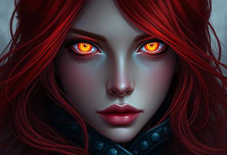 A woman with Red hair and Luminous eyes looks at the camera, Beautiful picture of the character, character portrait, character portrait, 🤤 Charlie Bowater character art, epic portrait illustration, подробныи character portrait, neo-artcore and Charlie Bowater, high quality portrait, fantasy concept art portrait, detailed matte fantasy portrait, charlie bowater art style, Detailed beautiful portrait, fantasy art portrait, dark, chiaroscuro, low-key, oil and watercolor painting